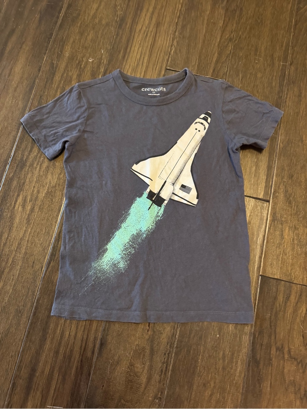 Crewcuts Gray Tee with White Space Shuttle and Mint Green Exhaust